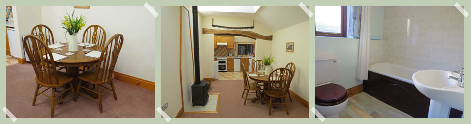 The French doors lead outside onto the patio and seating area. 